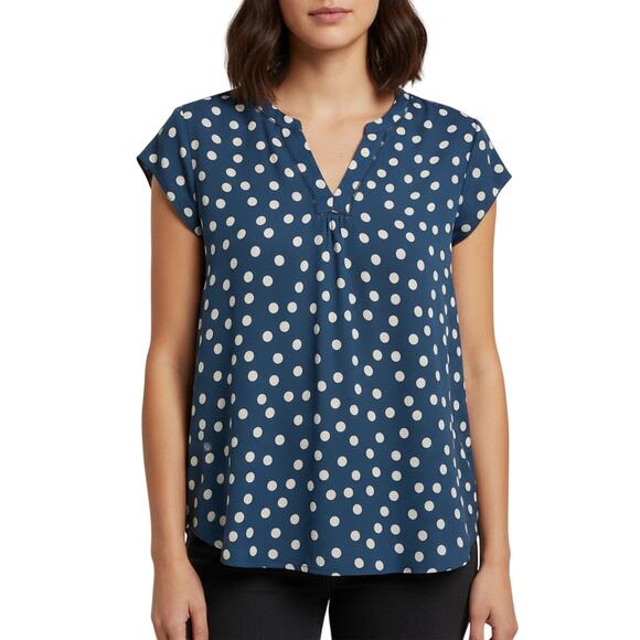 41 Hawthorn London Mixed Media Blouse Teal White Polka Dot Women’s M NWT - Picture 1 of 7